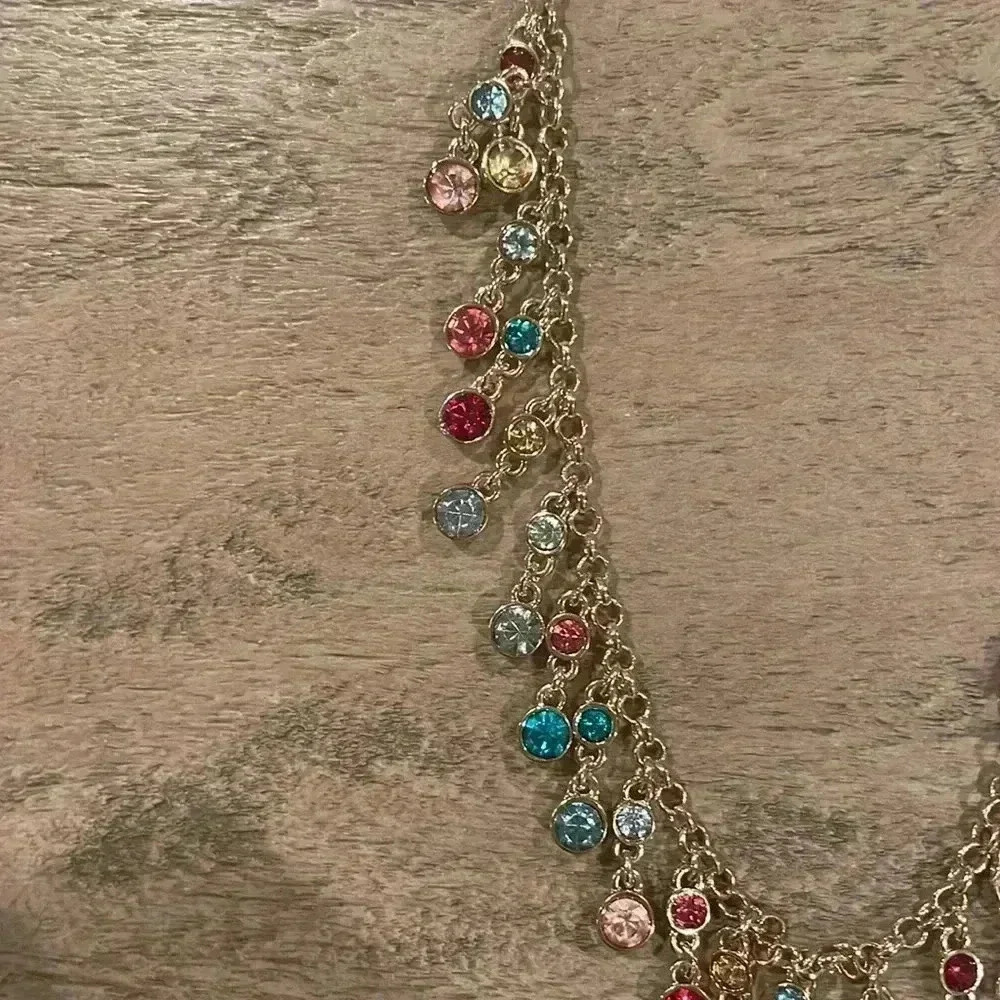 J.Crew necklace, multicolored rhinestones with gold toned chain. NWT - Picture 2 of 4